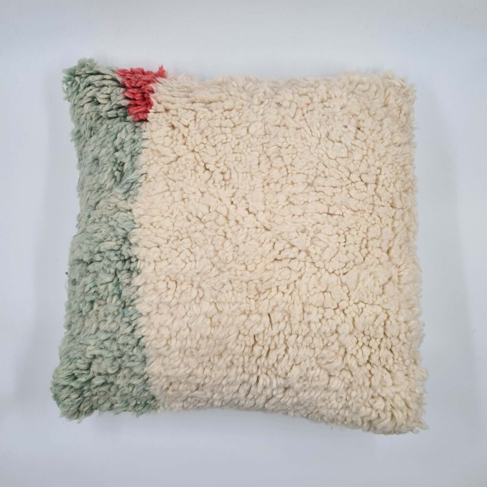 handmade white Moroccan woolen pillow