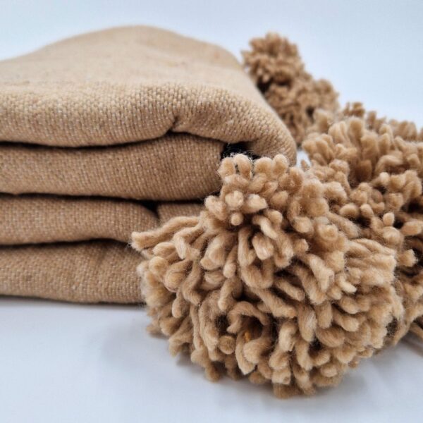 Handmade Moroccan Brown Pompom Blanket