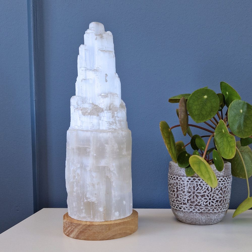 White Selenite Iceberg Lamp from Morocco