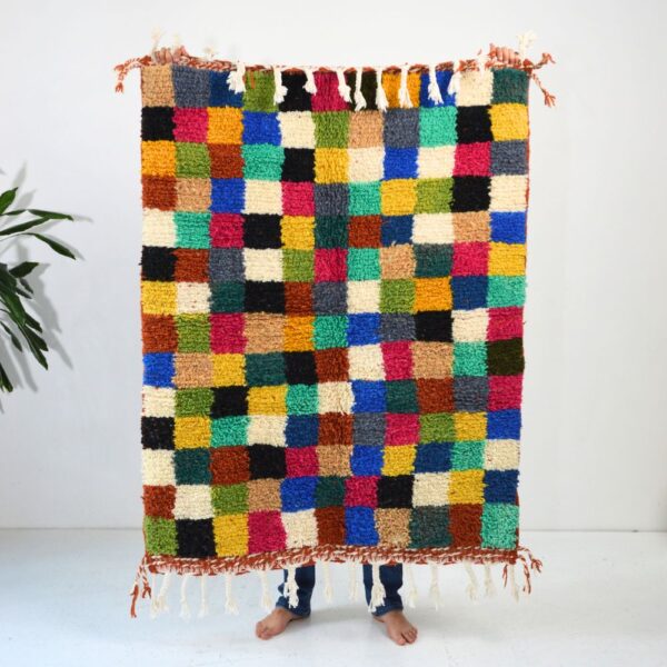 Handmade Checkered Colorful Moroccan Woolen Rug