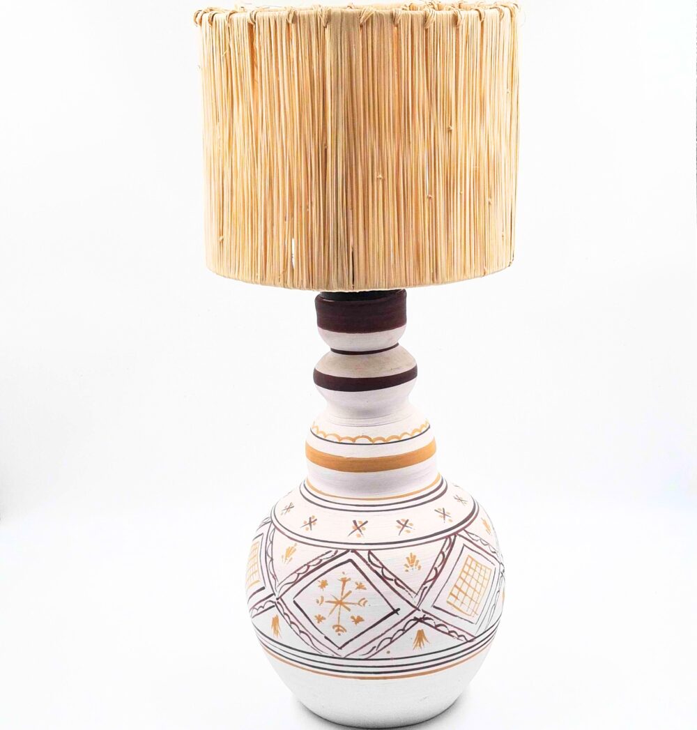 Handmade Lamp from Clay and wheat Straws with african tribal design