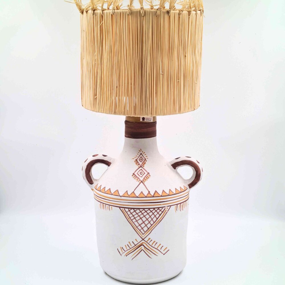Handmade Clay Lamp with Wheat Straws and African Tribal Design